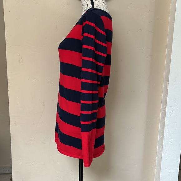 TOMMY HILFIGER Red Navy Blue Striped Sweater Light Weight Long Sleeves 
Size LG - Picture 4 of 9